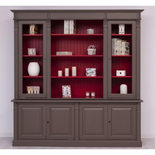 nagy klasszikus voros piros konyvszekreny tomorfa kek cottage angol stilusu polcos szekreny polgari magas nappali konyvtar dolgozoszoba vitrines uveges.jpg